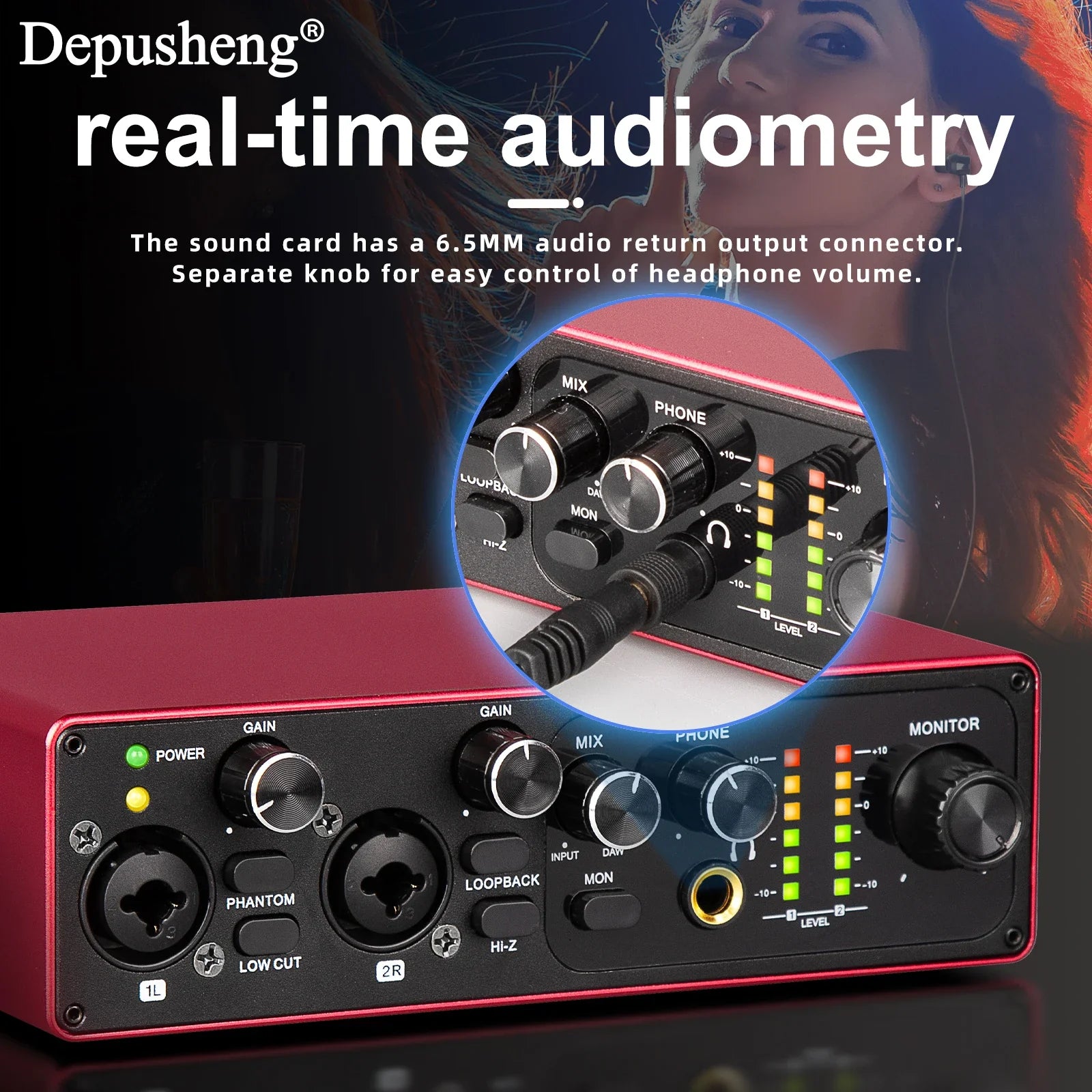 2-Channel USB Audio Interface with 48V Phantom Power for Live Streaming, Studio Recording & Podcasts