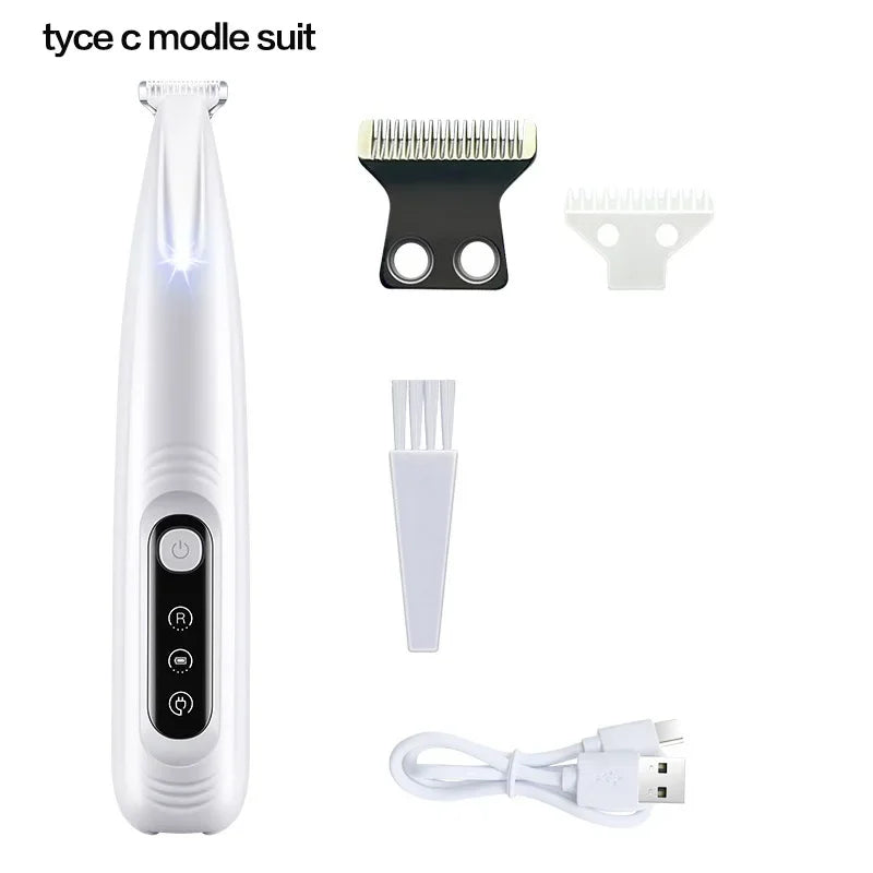 Dog Paw Trimmer with LED Light & Display — Cordless Waterproof Pet Hair Trimmer, 18mm Stainless Steel Blade