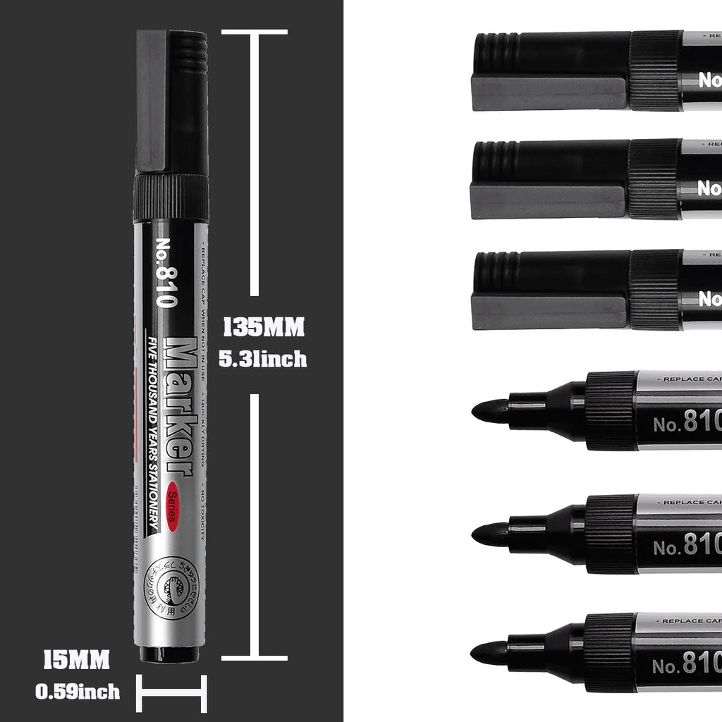 Permanent Oil-Based Marker 2.0mm (0.08 in) Black Ink Waterproof Quick-Dry Multi-Surface, 2/5/10-Pack