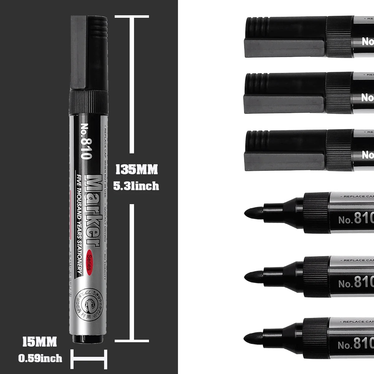 Permanent Oil-Based Marker 2.0mm (0.08 in) Black Ink Waterproof Quick-Dry Multi-Surface, 2/5/10-Pack