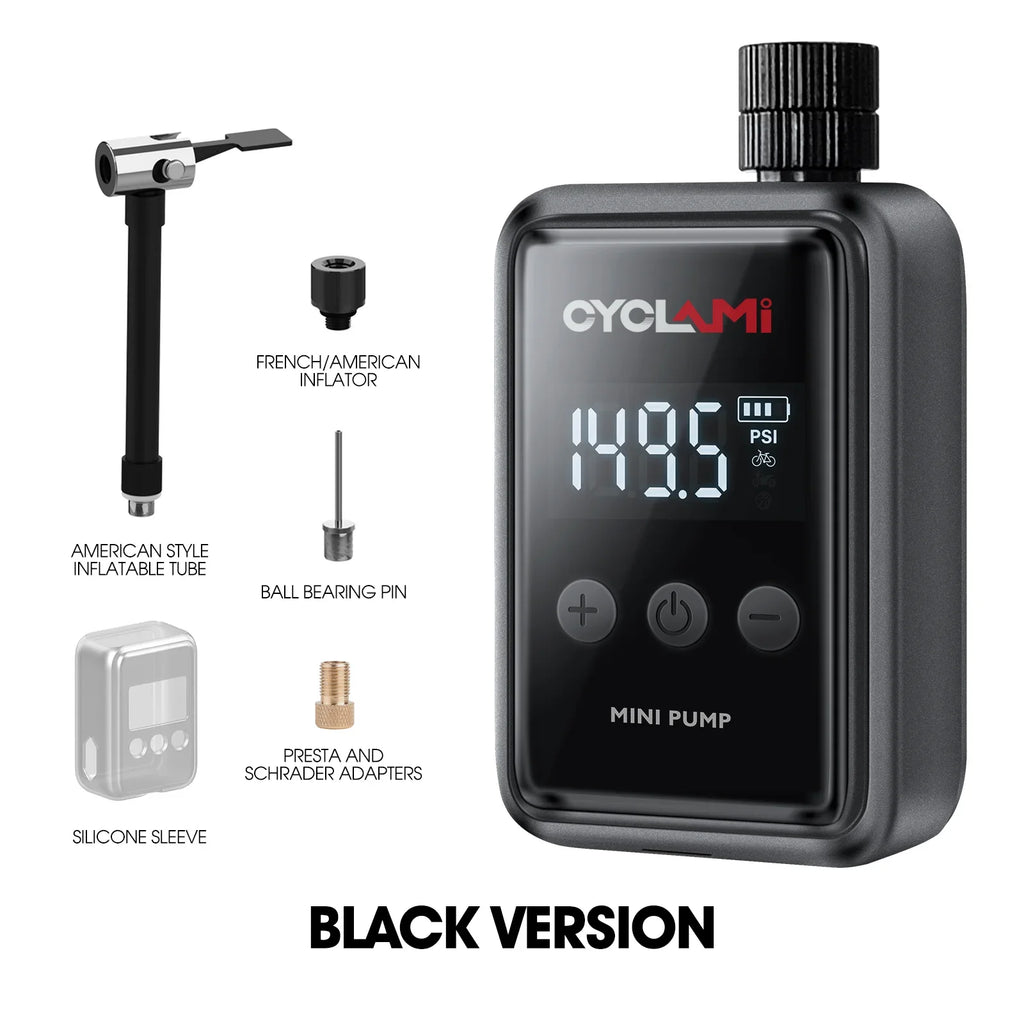 150 PSI (10.3 bar) Portable Mini Electric Tire Inflator – Rechargeable Pocket Air Pump for Bike Presta & Schrader Valves, Digital Display