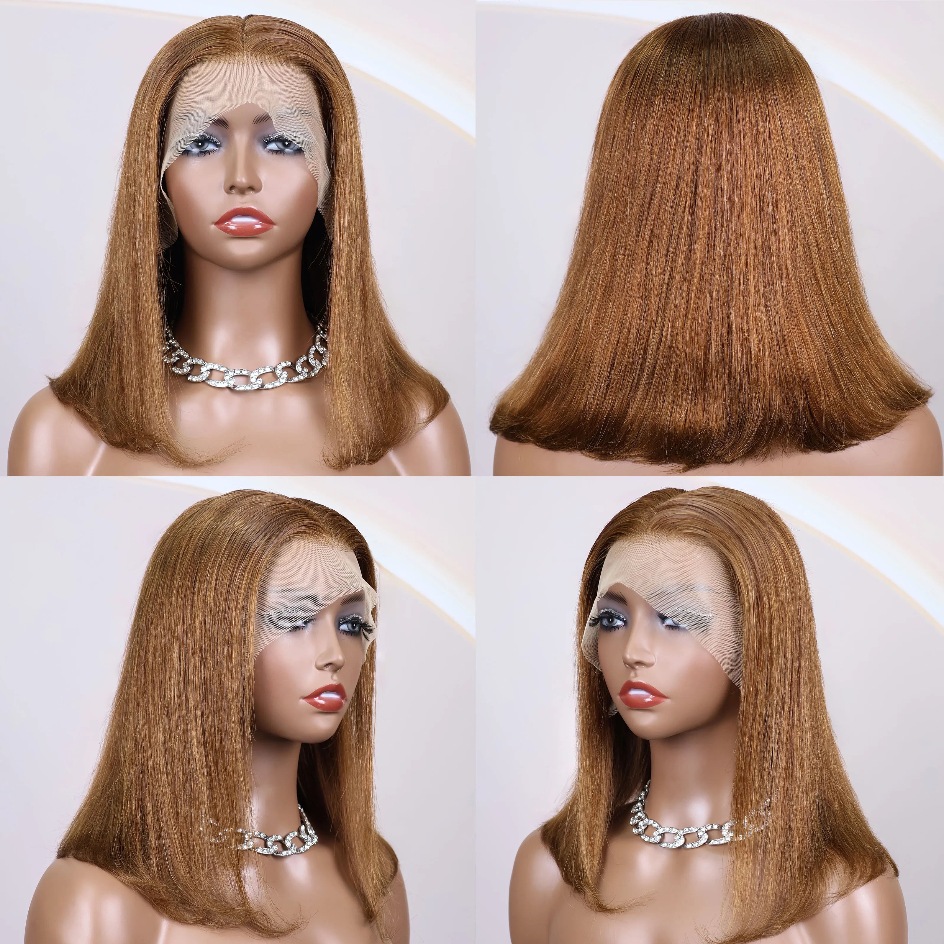 16Inch Chocolate Brown Straight Bob Wig 13X4 Lace Frontal Wig Natural Hairline Lace Front  Short Wig Human Hair 100% Pre Plucked