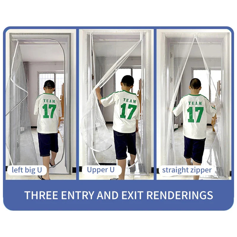 Cat-Resistant Zipper Door Screen - Nano Mesh Pet Door Curtain, Anti-Mosquito & Scratch-Proof, Up/Left Opening