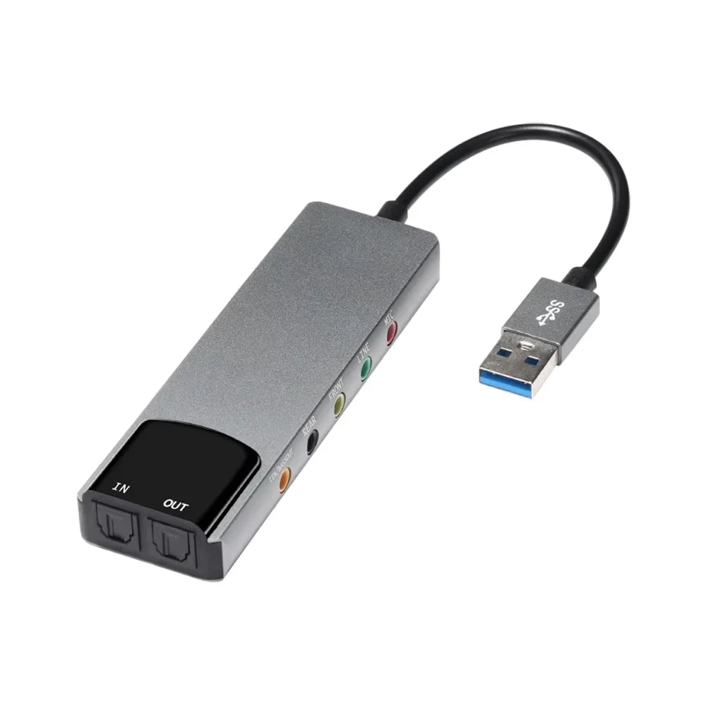 External USB Sound Card 6-in-1 3.5mm Audio Adapter — USB Audio Interface for Laptop Headset