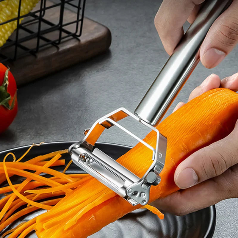 Stainless Steel 2-in-1 Vegetable Peeler & Slicer – Rotary Potato Peeler, Carrot Grater & Julienne Shredder