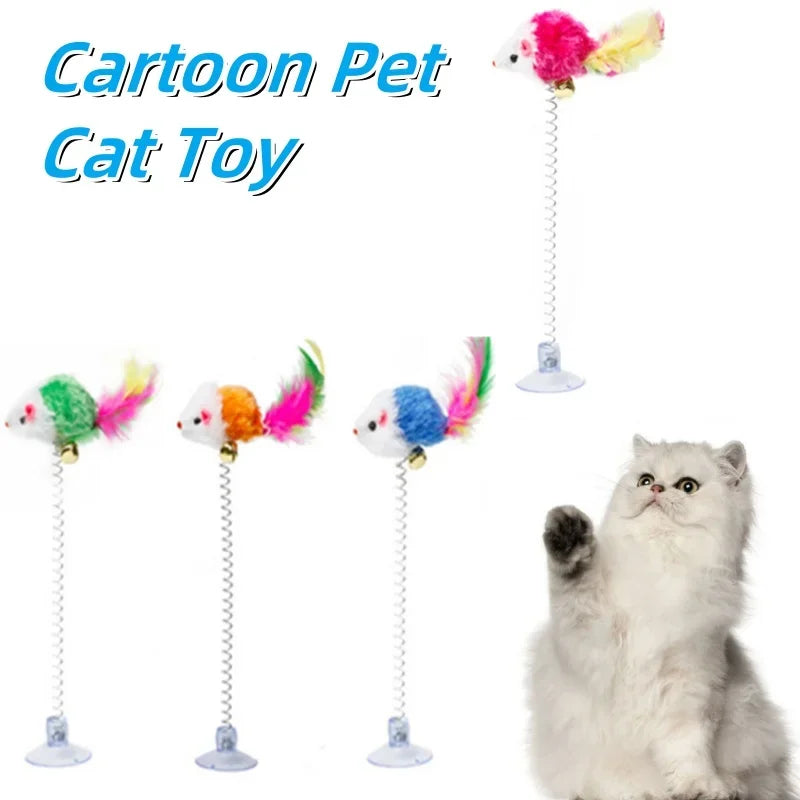 Cartoon Feather Wand Cat Toy with Mouse & Bell — Interactive Teaser Stick for Kittens