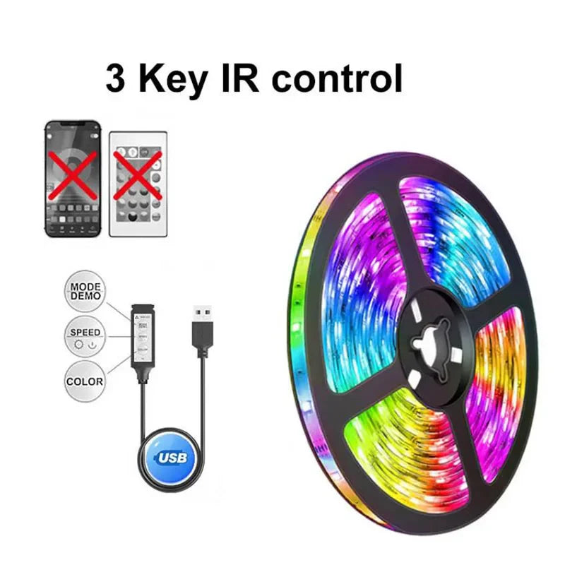 Bluetooth RGB LED Strip Lights SMD5050 USB 5V Smart LED Tape – App & Remote Control, Flexible TV Backlight & Room Decor (1–15 m / 3.3–49.2 ft)