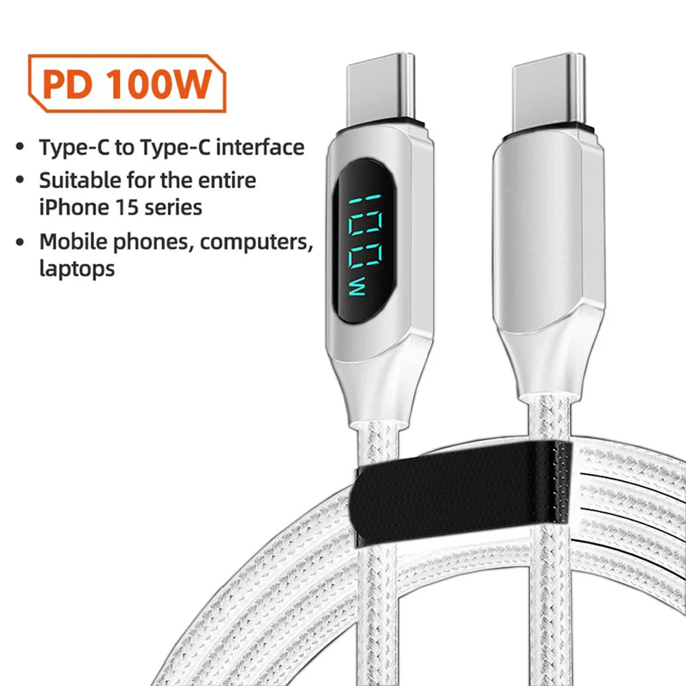 100W USB-C to USB-C PD Fast Charging Cable 1m/2m (3.3ft/6.6ft) High-Speed Data & DisplayPort Video