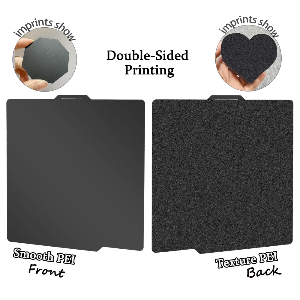 257x257mm (10.12 x 10.12 in) Spring Steel 3D Printer Build Plate - Double-Sided PEI/PEY/PET Surface, Smooth & Textured