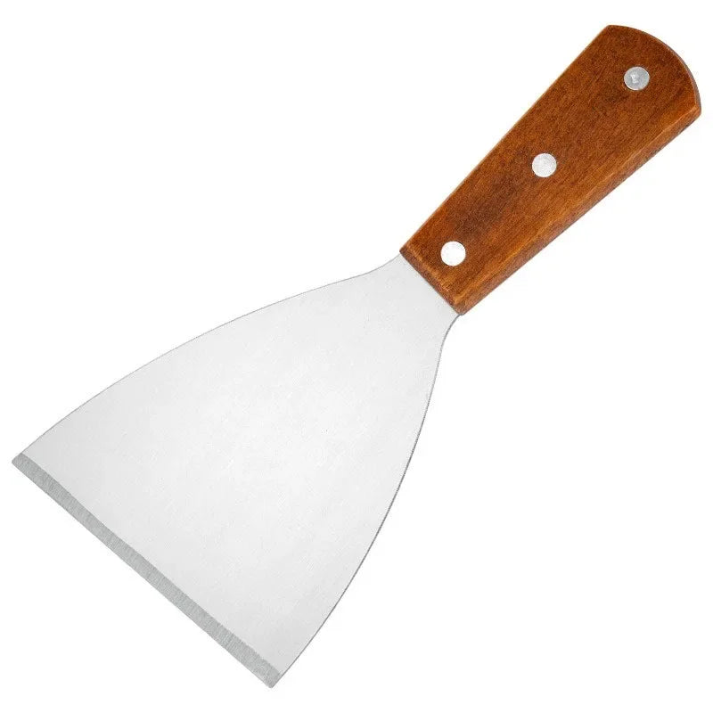 Wooden Handle Stainless Steel Offset Spatula for Steak, Burger, Pancake & Pizza - BBQ Kitchen Scraper