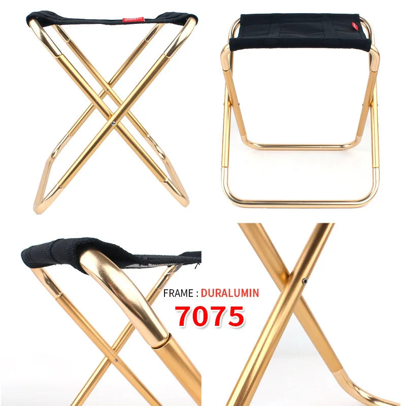 Portable Folding Stool Large 7075 Aluminum Alloy — 300×255×315 mm (11.8×10.0×12.4 in) — Camping, Fishing, Hiking