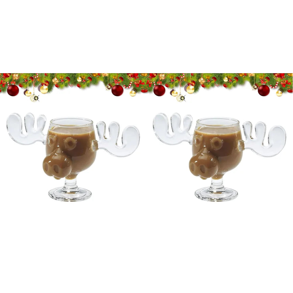 240ml (8oz) Moose Reindeer Glass Mug — Christmas Wine & Cocktail Cup