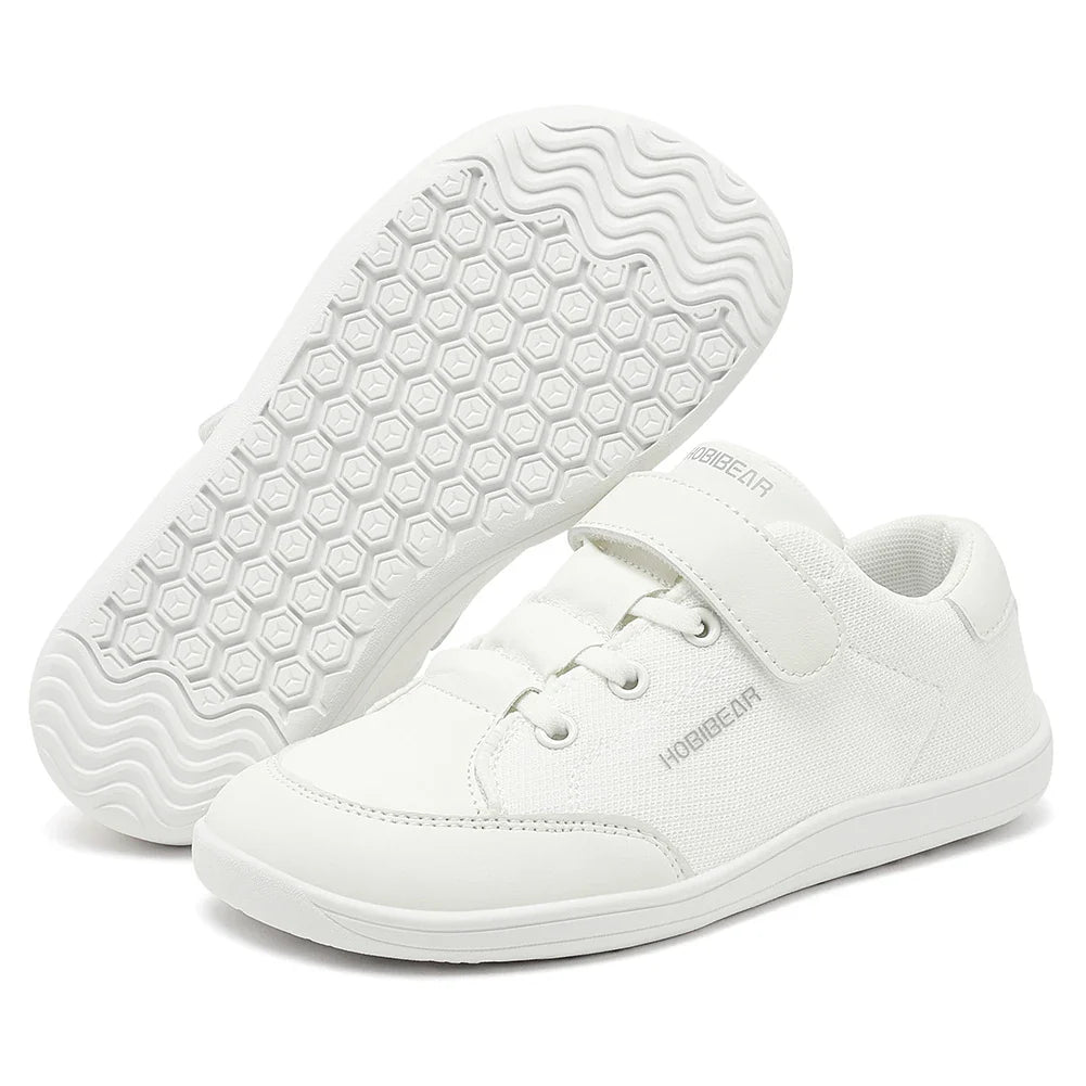 Kids Wide Toe Barefoot Sneakers Minimalist Lightweight Mesh & Faux Leather Hook & Loop Shoes