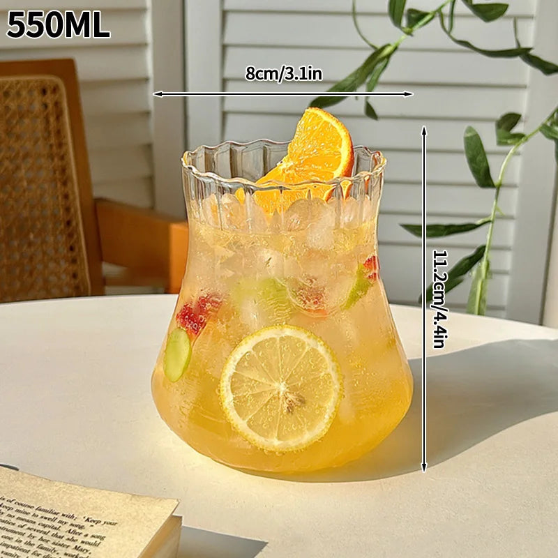 Wave Ripple Glass Tumbler - Transparent Iced Coffee & Milk Tea Cup, 280 ml (9.5 fl oz) & 530 ml (18 fl oz)