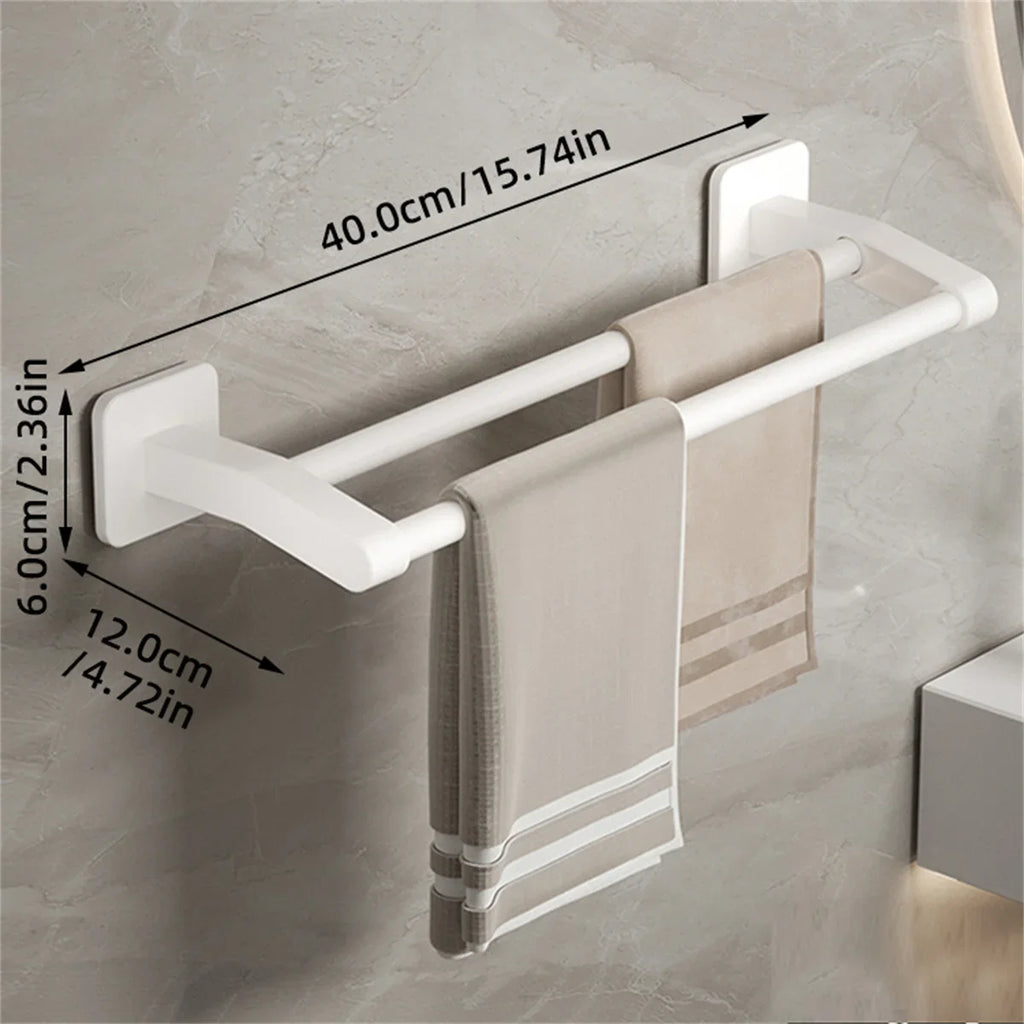 Self-Adhesive Double Towel Bar No-Drill Bathroom Towel Rack White/Gray