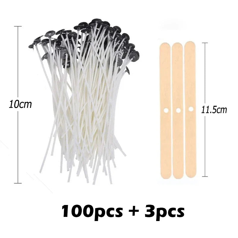Pure Cotton Candle Wicks 100-Pack with Metal Wick Brackets & Silicone Punch Awl DIY Candle Making Kit