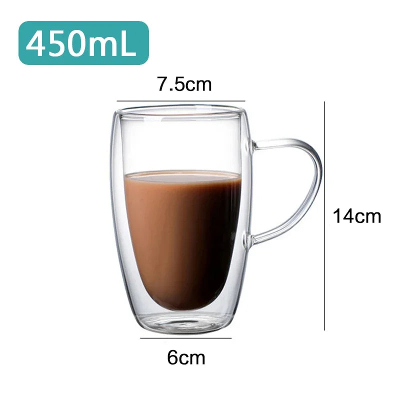 Double Wall Borosilicate Glass Mug - Heat-Resistant Insulated Tumbler for Coffee, Tea, Whiskey, Beer & Cocktails - Gift