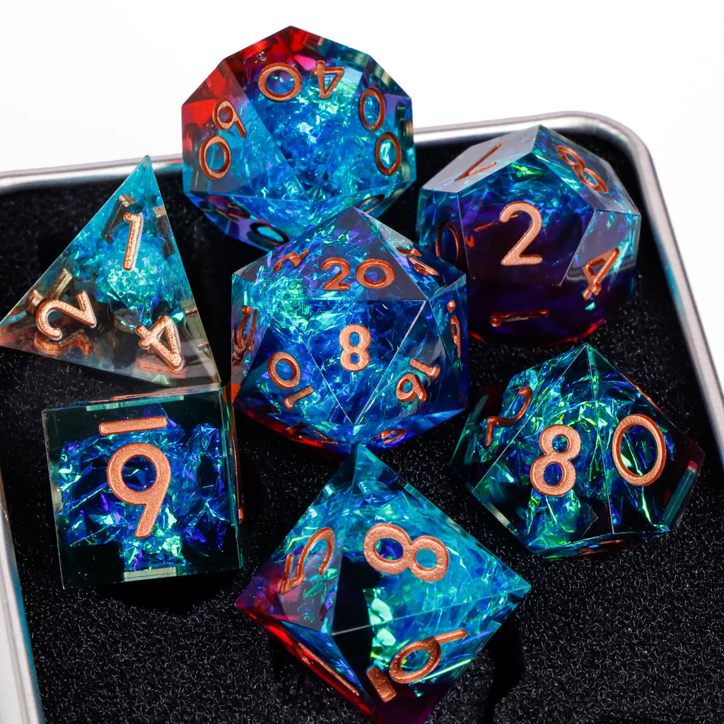 7-Piece Resin Sharp-Edge Polyhedral Dice Set for D&D & RPGs - D20 D12 D10 D8 D6 D4