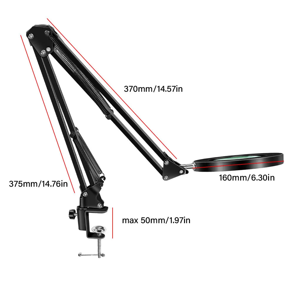 10X Magnifying LED Desk Lamp — 64 LED USB-Powered Magnifier with 3-Color Lighting, Adjustable Clamp for Soldering, Repair, Crafts & Skincare