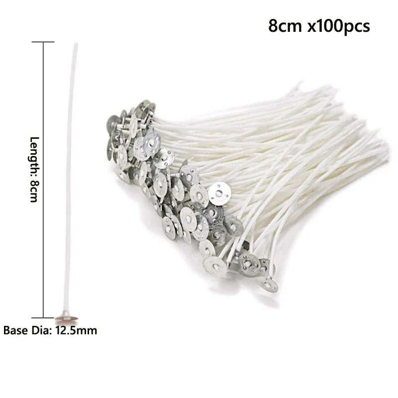 100-Pack Waxed Cotton Candle Wicks with Stand and Tabs, Smokeless Soy Wax-Core Candle Making Supplies