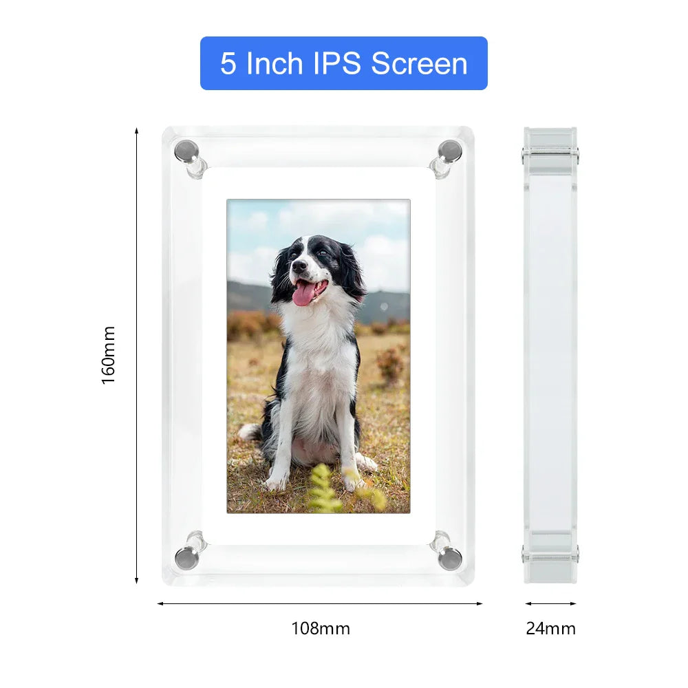 Acrylic Digital Photo Frame 5-inch (12.7 cm) & 7-inch (17.8 cm) IPS Screen 4GB Rechargeable Portable Picture Frame with Auto-Rotate