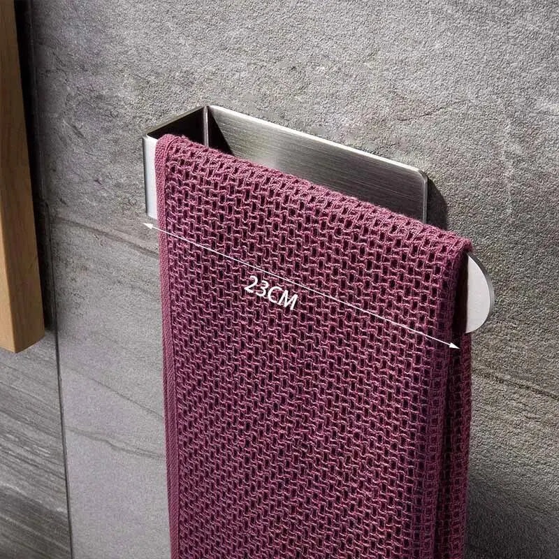 Self-Adhesive No-Drill Stainless Steel Towel Bar – Single Rod Wall Rack (9.1 in / 23 cm, 14.6 in / 37 cm)