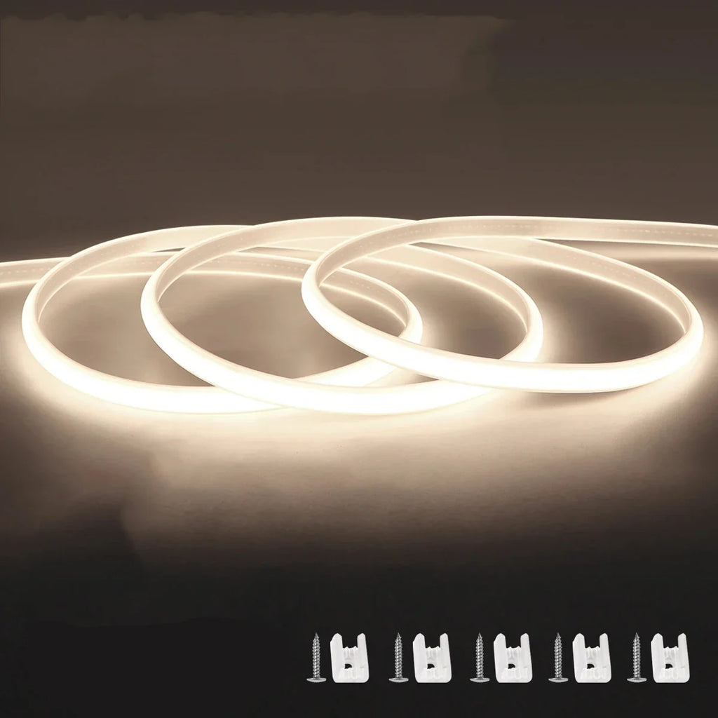 COB LED Strip Light 288 LEDs/m (≈88 LEDs/ft) IP67 Waterproof 110V/220V with EU & US Plug and Inline Switch - Warm/Neutral/Cool White