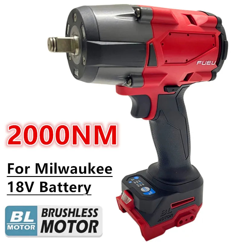 2000 N·m Brushless Cordless Impact Wrench — 1/2-Inch (12.7 mm) Square Drive, 18V Battery Compatible, LED Work Light