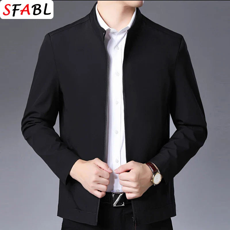 Men's Business Casual Zipper Blazer Jacket - Smart Casual Outerwear for Spring & Autumn