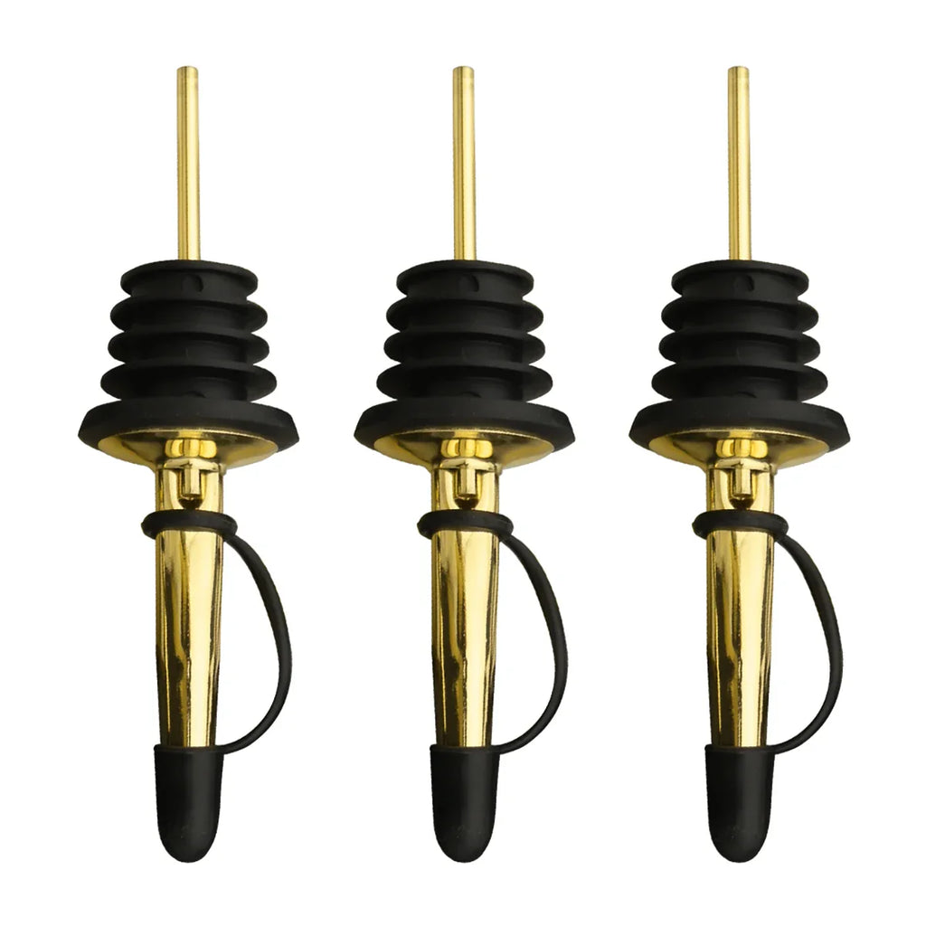 3-Pack Stainless Steel Bottle Pourer Spouts with Stoppers - Wine & Olive Oil Dispenser