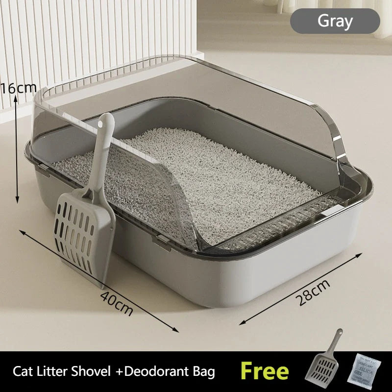 Semi-Enclosed Cat Litter Box – Anti-Splash Plastic Tray, Large Capacity 15.7×10.2×5.9 in (40×26×15 cm)