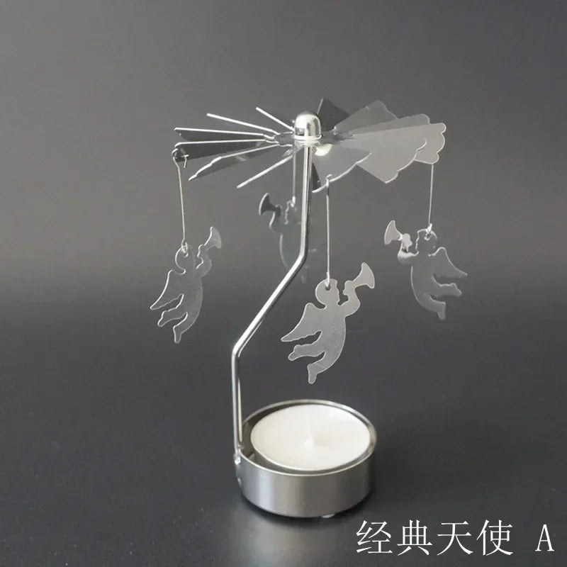 Spinning Metal Carousel Tea Light Candle Holder, Rotating Christmas Candelabra for Home Decor (3.15 x 5.12 in / 8 x 13 cm)