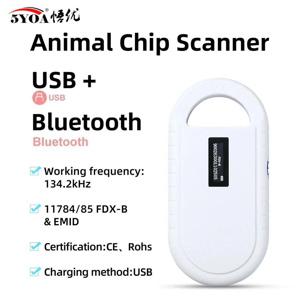 Handheld Pet Microchip Reader OLED — EMID & FDX-B (ISO11784/85) RFID Rechargeable Scanner for Dogs, Cats & Pigs