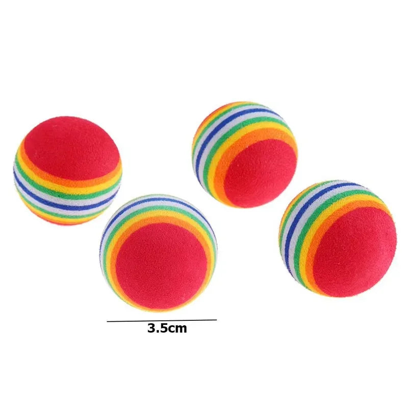 Rainbow Cat Toy Balls — 5-Pack or 10-Pack Interactive Rubber Rattle Chew & Training Balls for Cats & Small Dogs