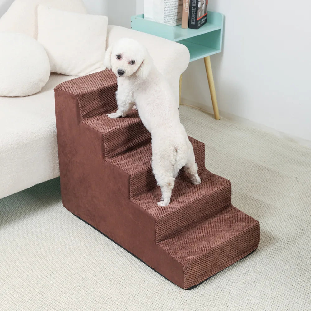 4-5-Step Memory Foam Dog & Cat Stairs with Removable Washable Cover – Pet Ramp Ladder