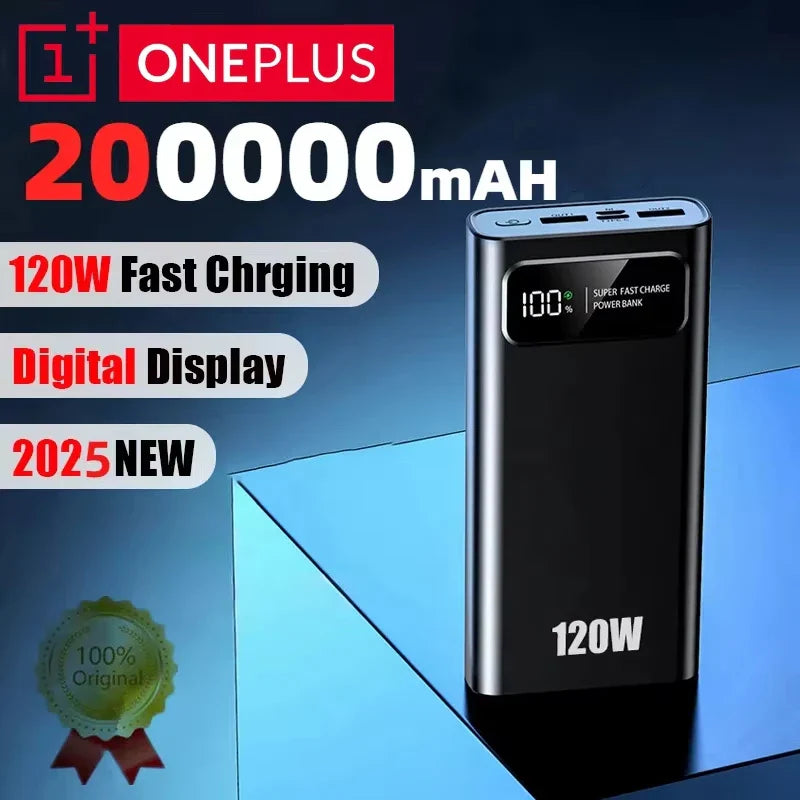 120W 200000mAh Digital Display Portable Power Bank - Fast Charger for Smartphones & Laptops (USB-A, USB-C, Micro USB)