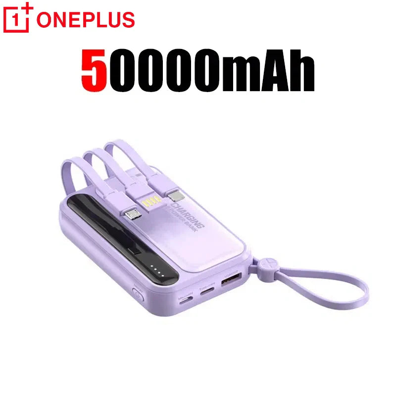 4-in-1 50000mAh Portable Power Bank with Built-in Cables & LED Digital Display — Universal Charger for Smartphones & Tablets
