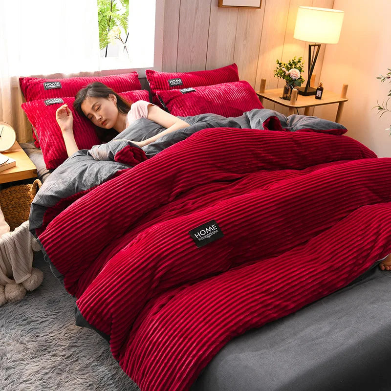 Thick Velvet Duvet Cover Set with 2 Pillowcases - Warm Winter Comforter Cover, Available 150×200 to 220×240 cm (59×79 to 87×94 in)