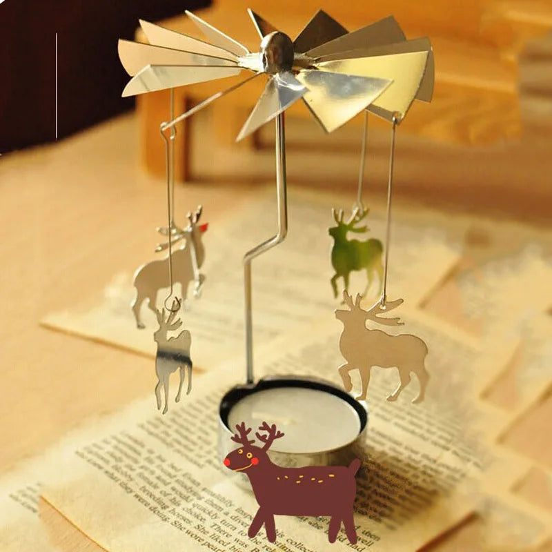 Silver Rotating Tea Light Candle Holder Christmas Carousel Centerpiece 130 x 80 mm (5.12 x 3.15 in)