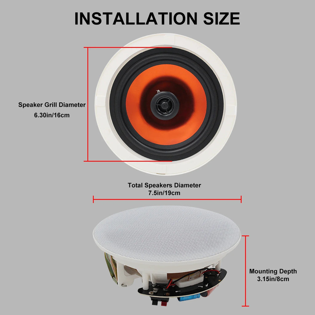 2-Pack 6.5-Inch (16.5 cm) Bluetooth In-Ceiling Speakers 300W Flush Mount Recessed Home Audio for Kitchen Bedroom Bathroom