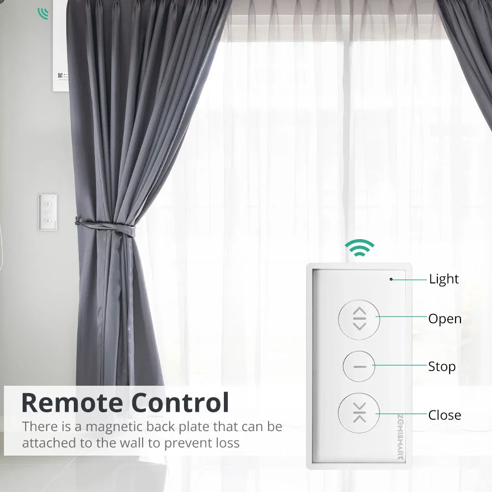 Matter and Thread Smart Curtain Motor App & Voice Control for Google Home Siri SmartThings with RF Remote