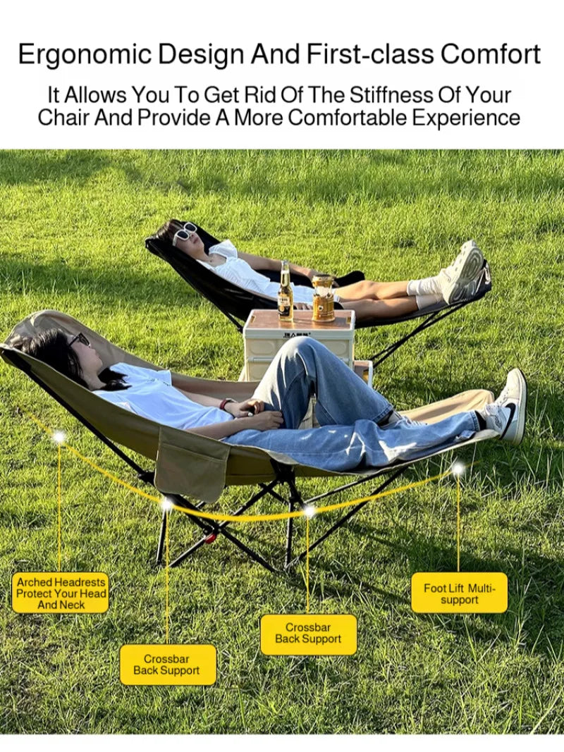 Foldable Recliner Chair with Curved Headrest, Padded Portable Camping & Relaxation Lounger