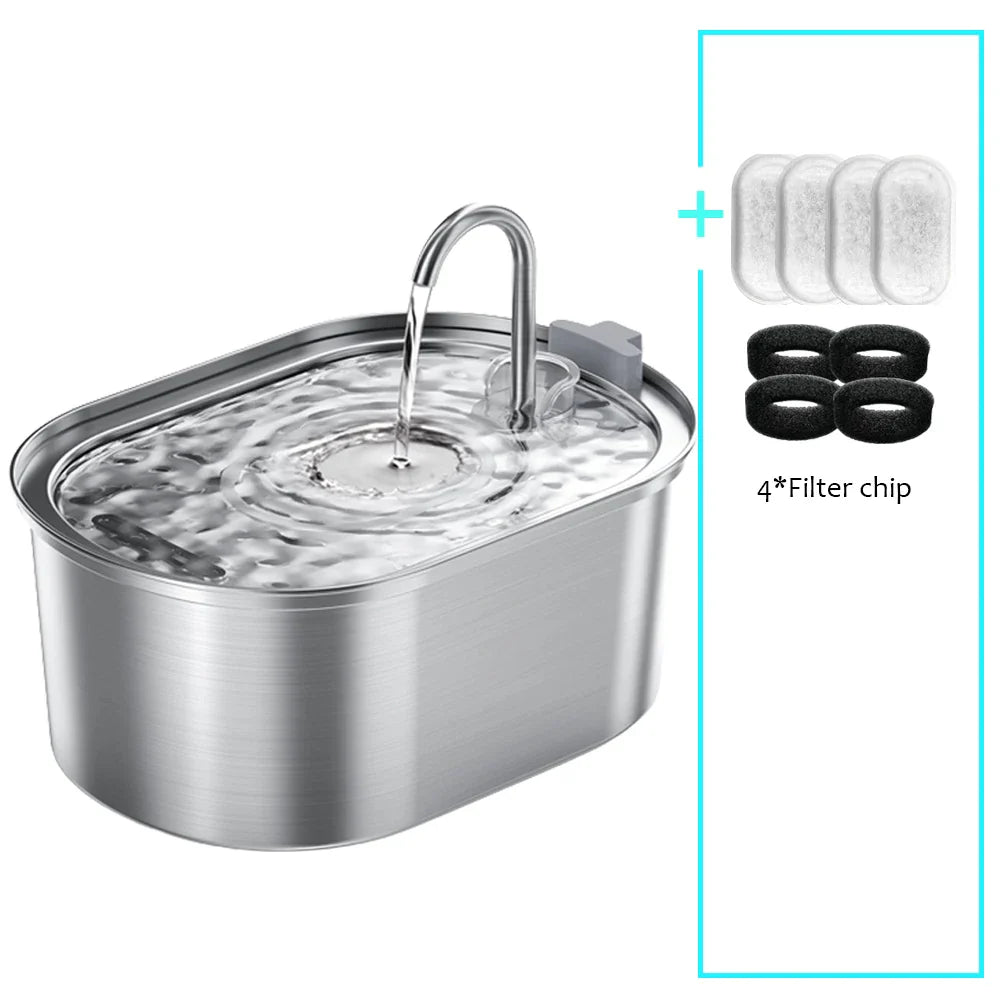 3.2L (108 oz) Stainless Steel Automatic Pet Water Fountain – USB Rechargeable, Ultra-Quiet 20 dB Pump, Double Filter for Cats & Dogs, Motion Sensor