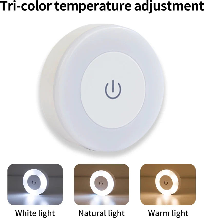 Rechargeable Round LED Touch Wall Lamp - Dimmable Magnetic Night Light for Bedroom, Closet & Reading