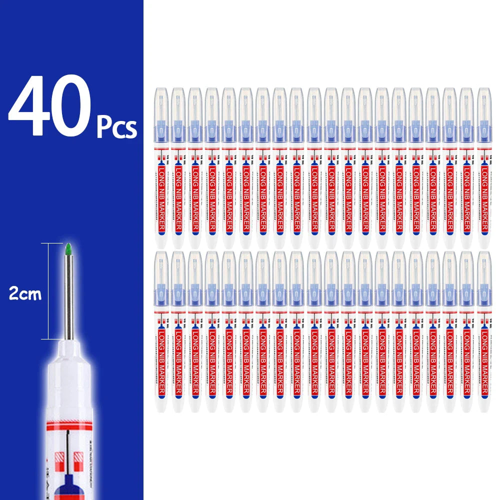 Waterproof Long-Head Deep-Hole Marker Pens 20mm Tip — Permanent Oil Ink for Metal, Wood & Carpentry (Black, Blue, Red, Green)