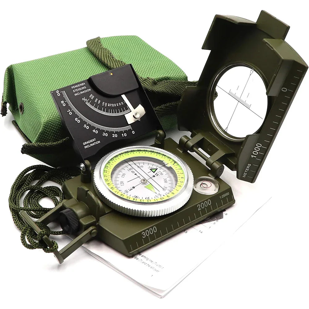 Multifunctional High-Precision Waterproof Military Compass for Camping & Hiking — Metal Survival Compass with Fluorescent Dial, 3.7 x 2.6 x 1.1 in (9.4 x 6.6 x 2.8 cm)