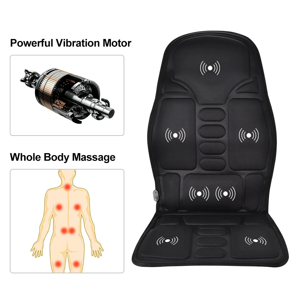 Electric Heated Vibration Massage Cushion for Neck, Back & Lumbar – Car and Home Seat Pad
