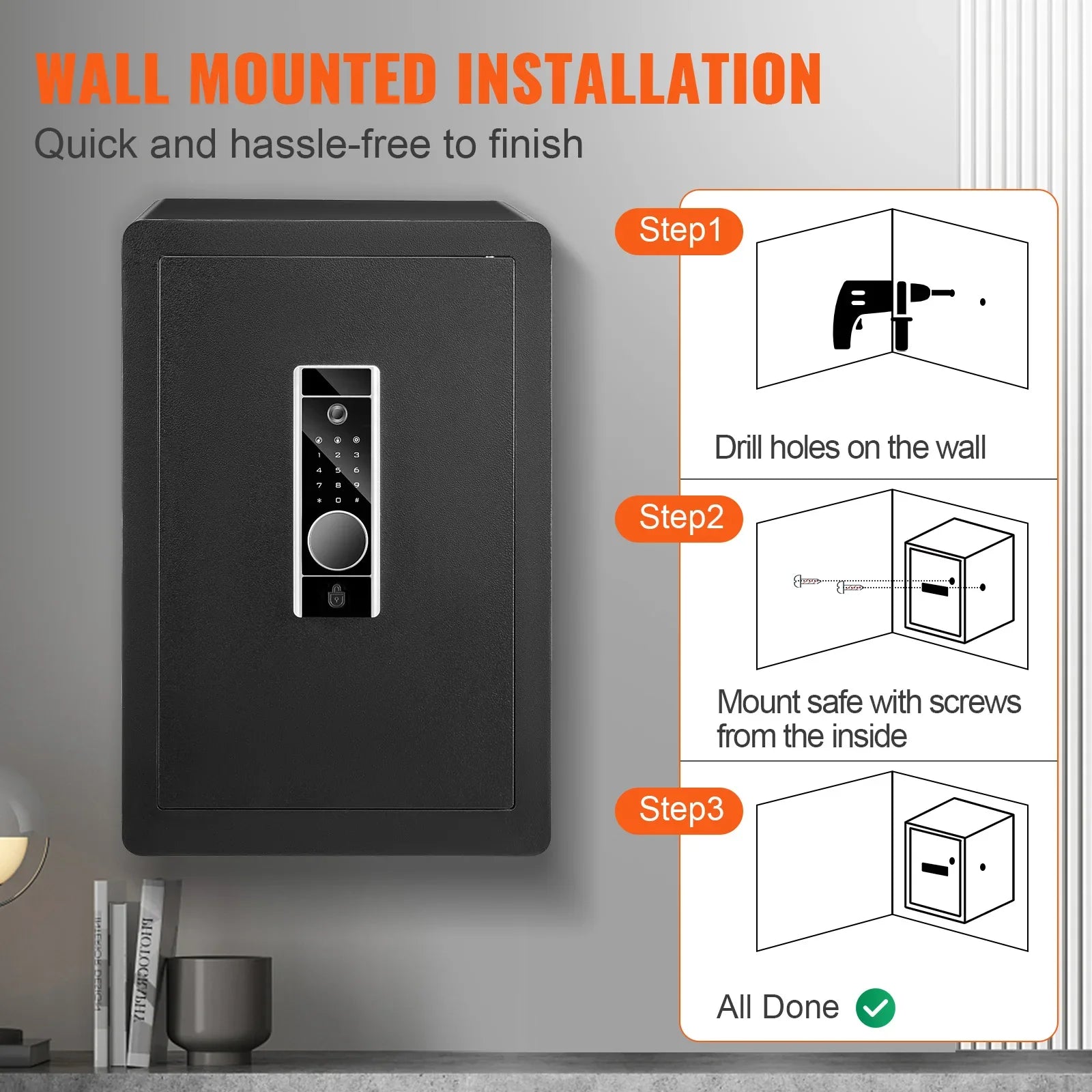 Biometric (Fingerprint) & Digital Safe 2.2 / 1.8 cu ft (62 L / 51 L) Home Security Cabinet with Fireproof Bag