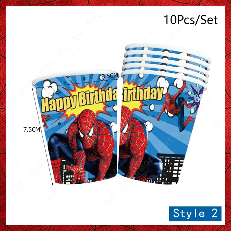 Spiderman Kids Birthday Party Supplies - Disposable Tableware Set with Plates, Cups, Napkins & Favor Bags