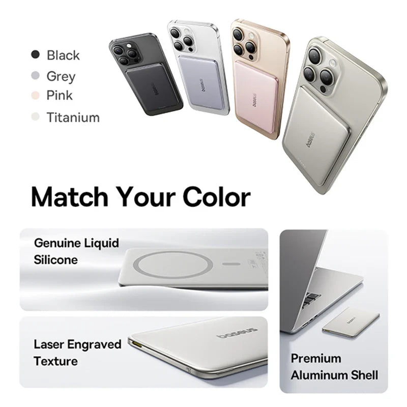 Card-Size Magnetic Power Bank 5,000mAh & 10,000mAh — PD Fast Charge 20W / 27W, 15W Magnetic Wireless Charger for Smartphones